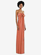 Alt View 5 Thumbnail - Terracotta Copper Draped Satin Grecian Column Gown with Convertible Straps