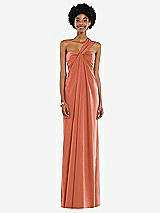 Alt View 7 Thumbnail - Terracotta Copper Draped Satin Grecian Column Gown with Convertible Straps