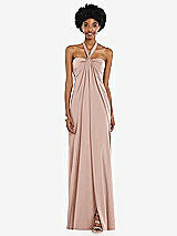 Alt View 4 Thumbnail - Toasted Sugar Draped Satin Grecian Column Gown with Convertible Straps