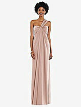 Alt View 7 Thumbnail - Toasted Sugar Draped Satin Grecian Column Gown with Convertible Straps
