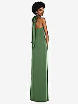 Alt View 1 Thumbnail - Vineyard Green Draped Satin Grecian Column Gown with Convertible Straps