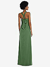 Alt View 2 Thumbnail - Vineyard Green Draped Satin Grecian Column Gown with Convertible Straps