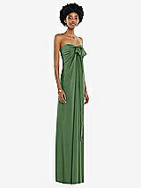 Alt View 5 Thumbnail - Vineyard Green Draped Satin Grecian Column Gown with Convertible Straps