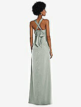 Alt View 2 Thumbnail - Willow Green Draped Satin Grecian Column Gown with Convertible Straps