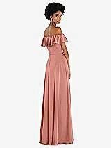 Rear View Thumbnail - Desert Rose Straight-Neck Ruffled Off-the-Shoulder Satin Maxi Dress