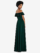 Rear View Thumbnail - Evergreen Straight-Neck Ruffled Off-the-Shoulder Satin Maxi Dress
