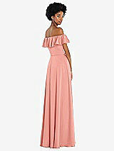 Rear View Thumbnail - Rose - PANTONE Rose Quartz Straight-Neck Ruffled Off-the-Shoulder Satin Maxi Dress
