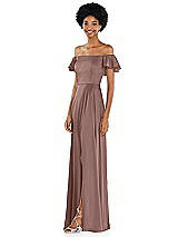 Side View Thumbnail - Sienna Straight-Neck Ruffled Off-the-Shoulder Satin Maxi Dress