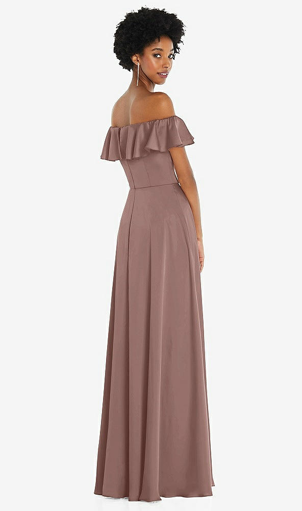 Back View - Sienna Straight-Neck Ruffled Off-the-Shoulder Satin Maxi Dress