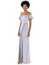 Side View Thumbnail - Silver Dove Straight-Neck Ruffled Off-the-Shoulder Satin Maxi Dress
