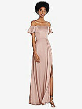 Front View Thumbnail - Toasted Sugar Straight-Neck Ruffled Off-the-Shoulder Satin Maxi Dress