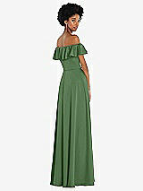 Rear View Thumbnail - Vineyard Green Straight-Neck Ruffled Off-the-Shoulder Satin Maxi Dress