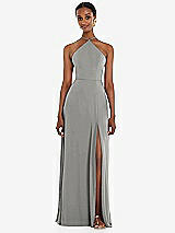 Front View Thumbnail - Chelsea Gray Diamond Halter Maxi Dress with Adjustable Straps