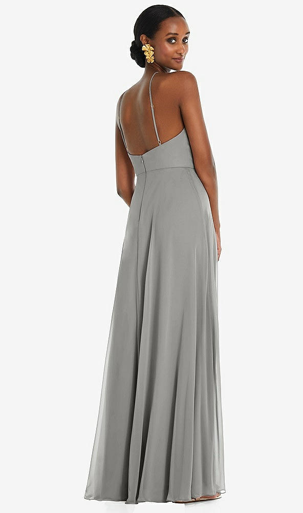 Back View - Chelsea Gray Diamond Halter Maxi Dress with Adjustable Straps
