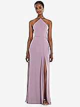 Front View Thumbnail - Suede Rose Diamond Halter Maxi Dress with Adjustable Straps