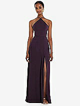 Front View Thumbnail - Aubergine Diamond Halter Maxi Dress with Adjustable Straps