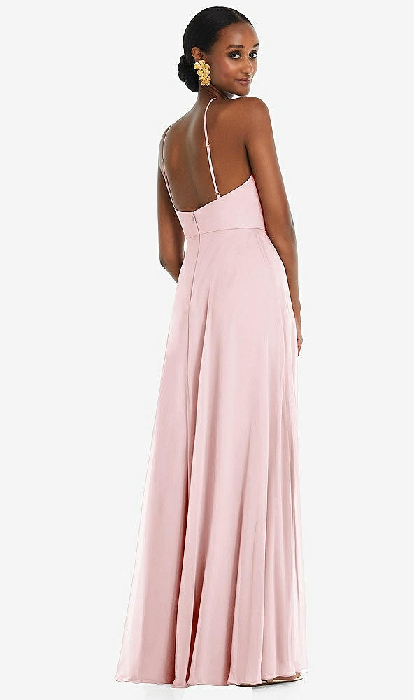 Back View - Ballet Pink Diamond Halter Maxi Dress with Adjustable Straps