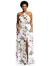 Alt View 1 Thumbnail - Butterfly Botanica Ivory Diamond Halter Maxi Dress with Adjustable Straps