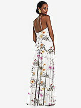 Rear View Thumbnail - Butterfly Botanica Ivory Diamond Halter Maxi Dress with Adjustable Straps