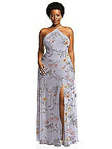 Alt View 1 Thumbnail - Butterfly Botanica Silver Dove Diamond Halter Maxi Dress with Adjustable Straps