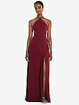 Front View Thumbnail - Burgundy Diamond Halter Maxi Dress with Adjustable Straps