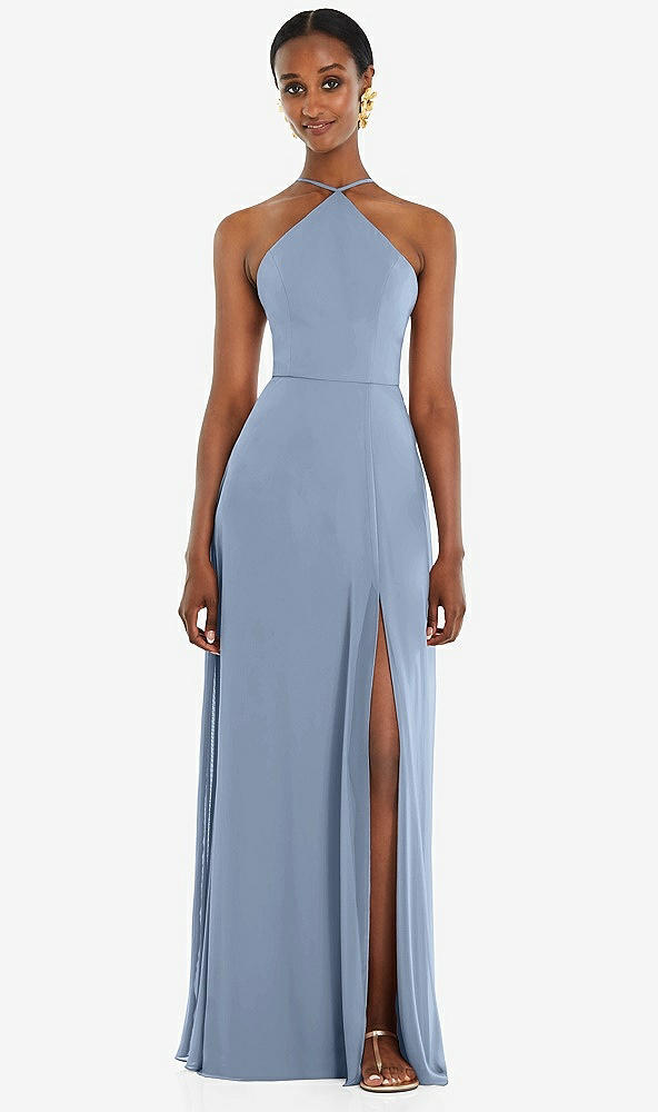 Front View - Cloudy Diamond Halter Maxi Dress with Adjustable Straps