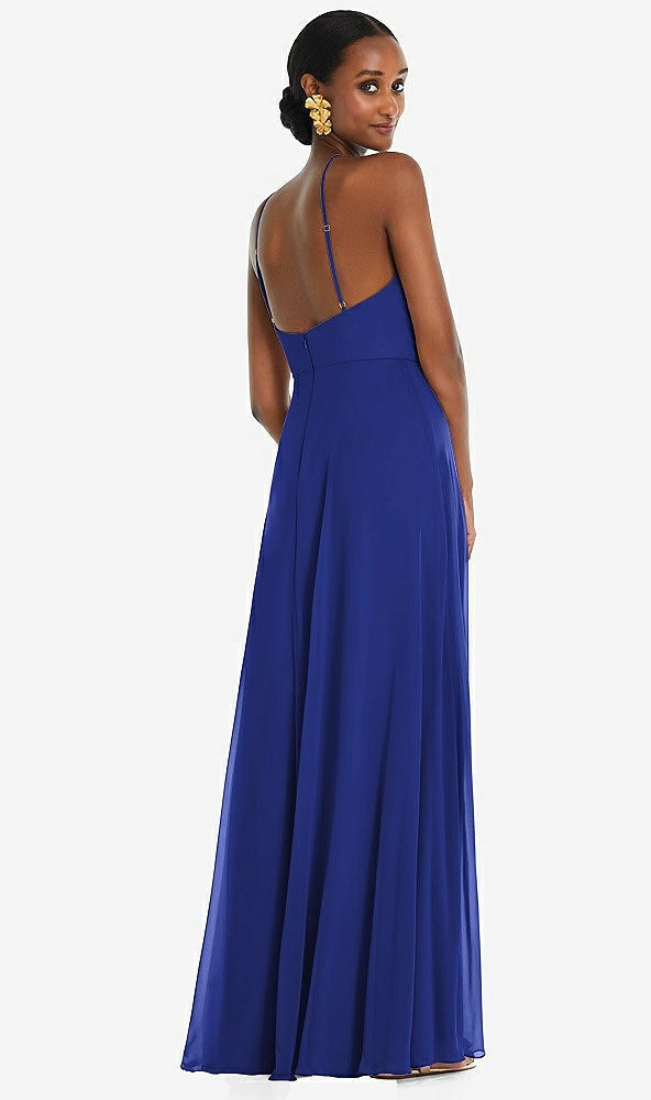 Back View - Cobalt Blue Diamond Halter Maxi Dress with Adjustable Straps