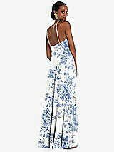 Rear View Thumbnail - Cottage Rose Dusk Blue Diamond Halter Maxi Dress with Adjustable Straps