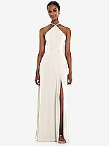 Front View Thumbnail - Ivory Diamond Halter Maxi Dress with Adjustable Straps
