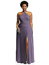 Alt View 1 Thumbnail - Lavender Diamond Halter Maxi Dress with Adjustable Straps