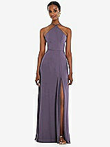 Front View Thumbnail - Lavender Diamond Halter Maxi Dress with Adjustable Straps