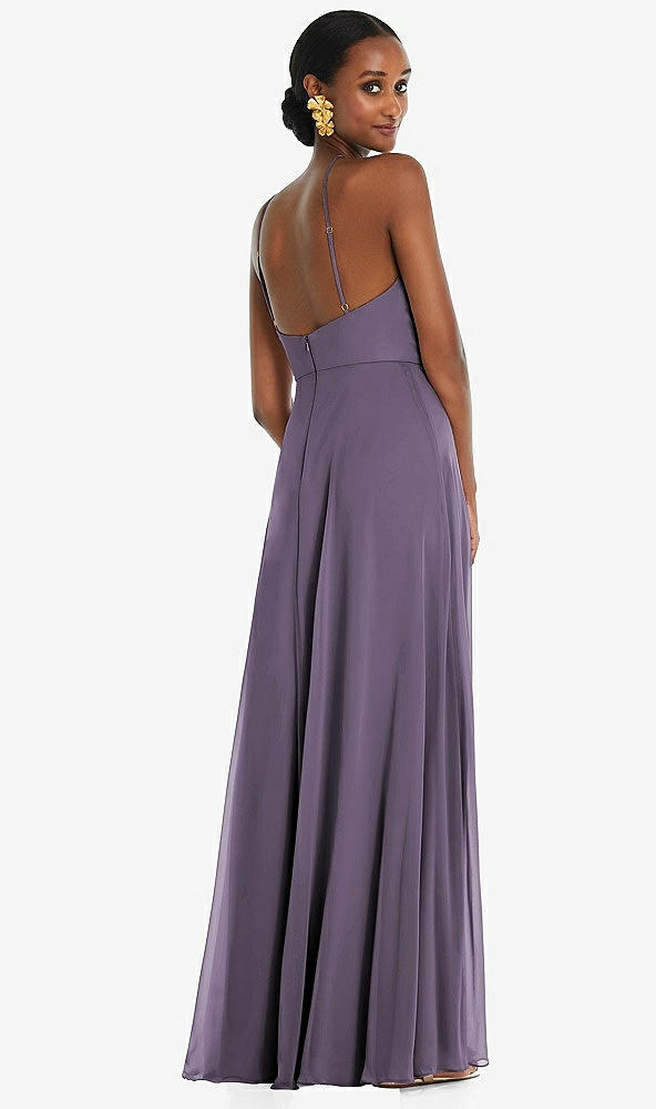 Back View - Lavender Diamond Halter Maxi Dress with Adjustable Straps
