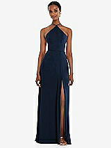 Front View Thumbnail - Midnight Navy Diamond Halter Maxi Dress with Adjustable Straps