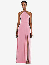 Front View Thumbnail - Peony Pink Diamond Halter Maxi Dress with Adjustable Straps