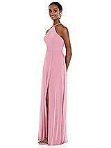 Side View Thumbnail - Peony Pink Diamond Halter Maxi Dress with Adjustable Straps