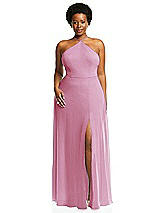Alt View 1 Thumbnail - Powder Pink Diamond Halter Maxi Dress with Adjustable Straps
