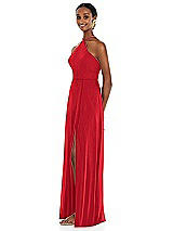 Side View Thumbnail - Parisian Red Diamond Halter Maxi Dress with Adjustable Straps