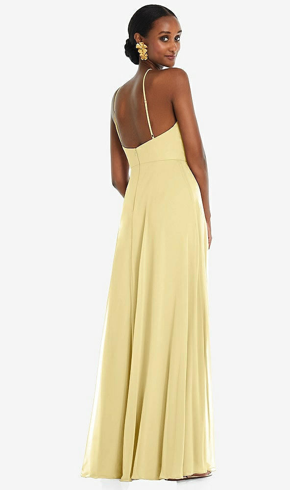 Back View - Pale Yellow Diamond Halter Maxi Dress with Adjustable Straps