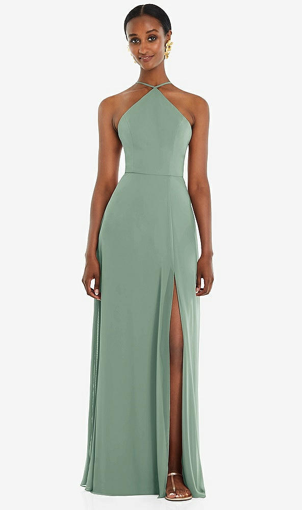 Front View - Seagrass Diamond Halter Maxi Dress with Adjustable Straps