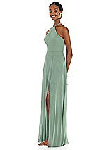 Side View Thumbnail - Seagrass Diamond Halter Maxi Dress with Adjustable Straps