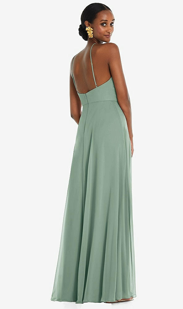Back View - Seagrass Diamond Halter Maxi Dress with Adjustable Straps