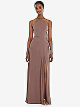Front View Thumbnail - Sienna Diamond Halter Maxi Dress with Adjustable Straps