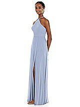 Side View Thumbnail - Sky Blue Diamond Halter Maxi Dress with Adjustable Straps