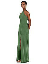 Side View Thumbnail - Vineyard Green Diamond Halter Maxi Dress with Adjustable Straps
