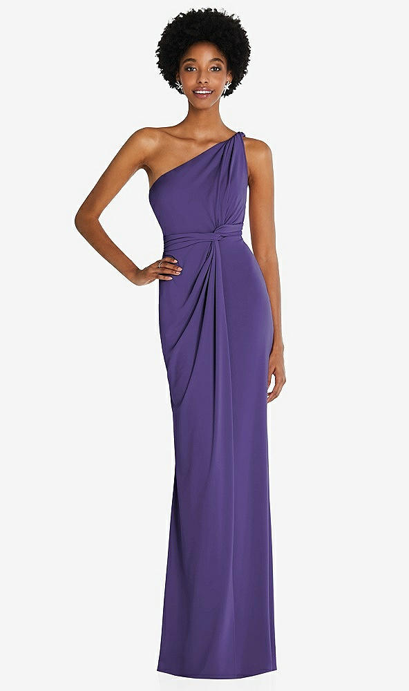Front View - Regalia - PANTONE Ultra Violet One-Shoulder Twist Draped Maxi Dress