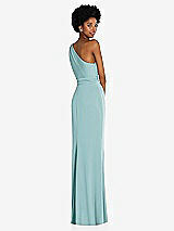 Rear View Thumbnail - Canal Blue One-Shoulder Twist Draped Maxi Dress