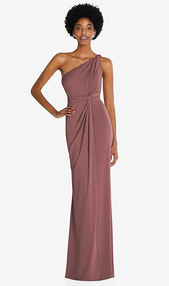 Front View - English Rose One-Shoulder Twist Draped Maxi Dress