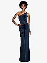 Front View Thumbnail - Midnight Navy One-Shoulder Twist Draped Maxi Dress