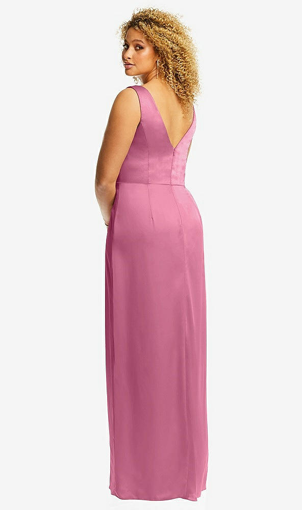 Back View - Orchid Pink Faux Wrap Whisper Satin Maxi Dress with Draped Tulip Skirt