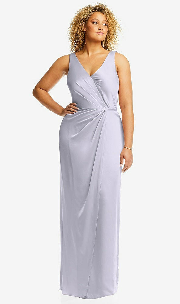 Front View - Silver Dove Faux Wrap Whisper Satin Maxi Dress with Draped Tulip Skirt